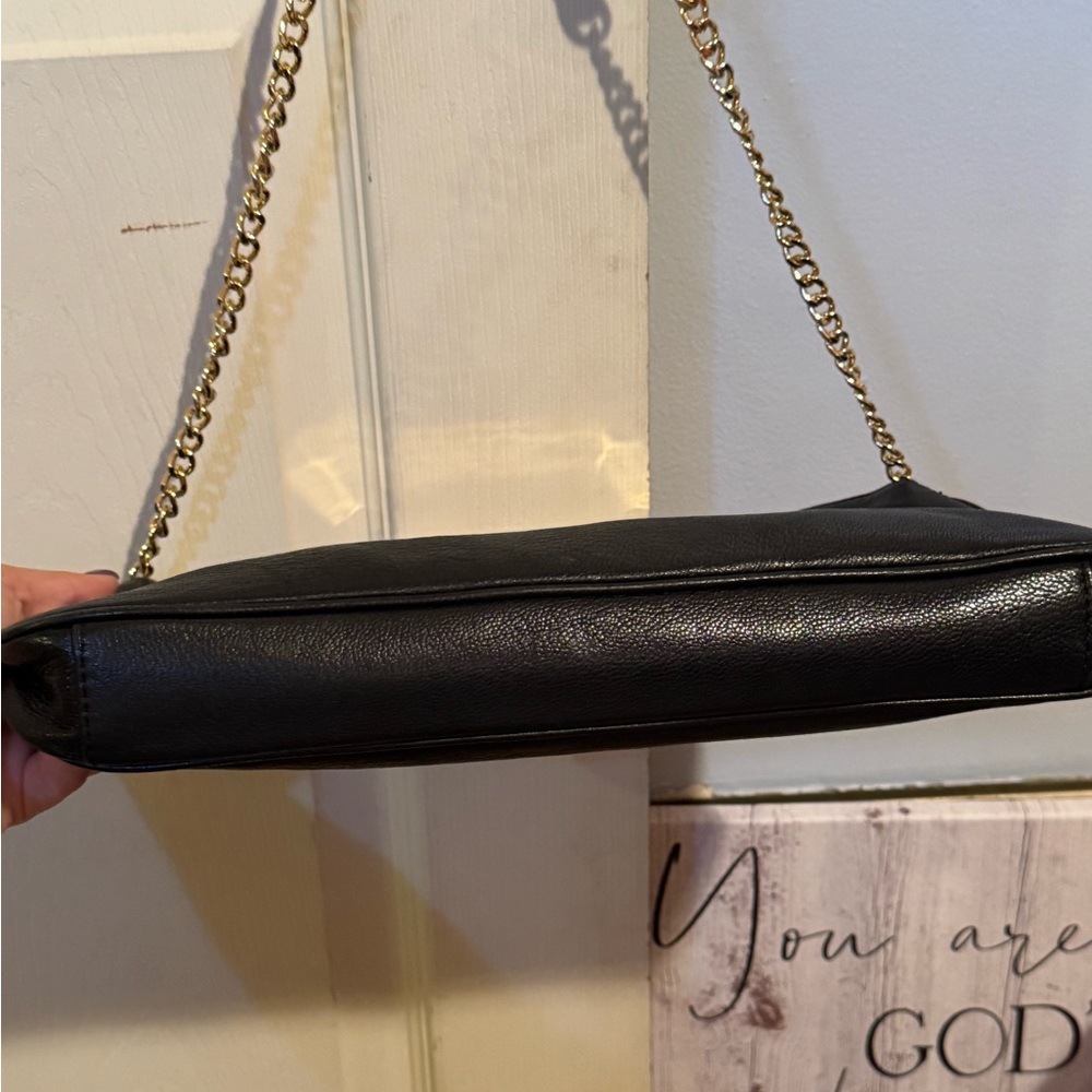 Michael Kors Black Leather Clutch w/ Shoulder Strap & Gold Details - Picture 5 of 7